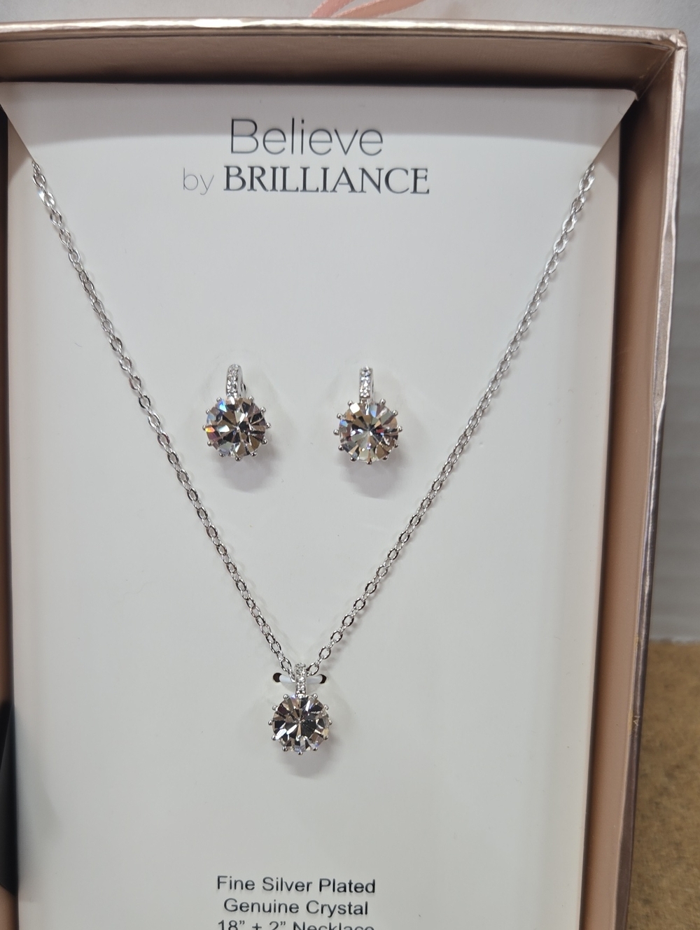 Believe by BRILLIANCE Silver-Plated Crystal Necklace & Earring Set - Clear